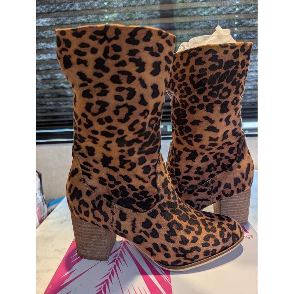 Hey Girl Wicked Boots Women Size 7‎ Leopard Brown New Animal Print Block Heel